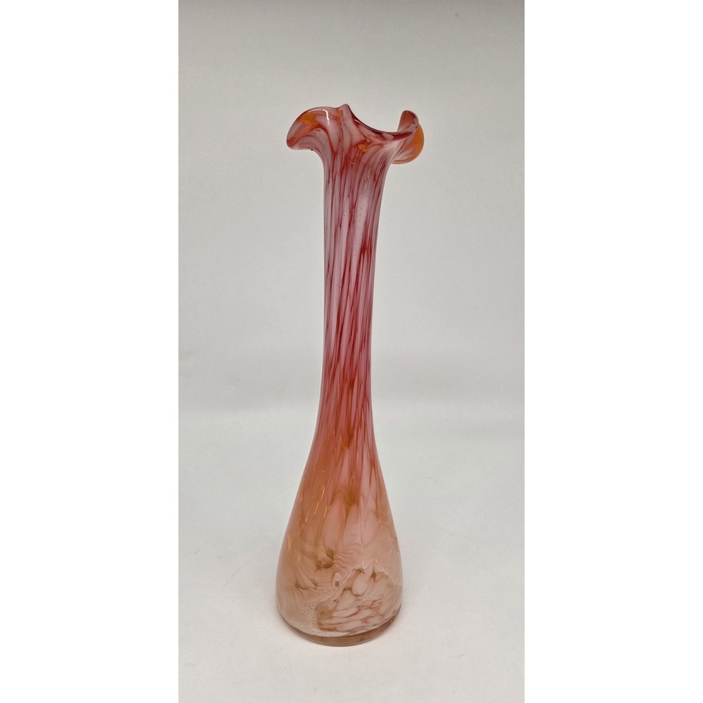 Vintage Blown Glass‎ Vase "Murano Style" Red Mottled White 11 Inches